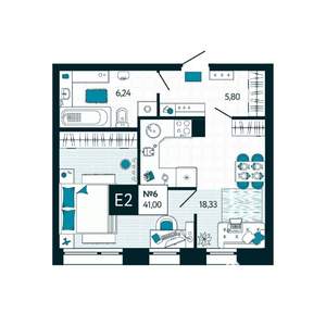 1-к квартира, вторичка, 41м2, 1/15 этаж