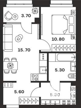 1-к квартира, вторичка, 46м2, 2/24 этаж
