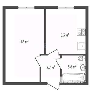 1-к квартира, вторичка, 35м2, 1/3 этаж