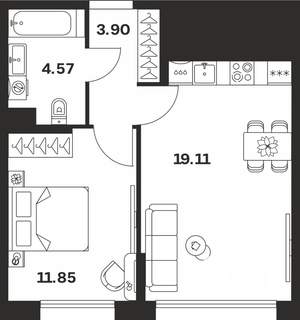 1-к квартира, вторичка, 39м2, 2/10 этаж