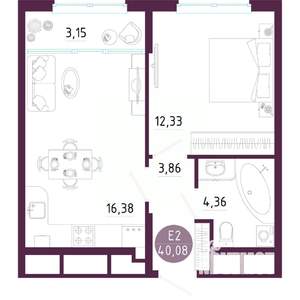 1-к квартира, вторичка, 40м2, 10/10 этаж