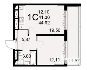 1-к квартира, вторичка, 45м2, 1/25 этаж