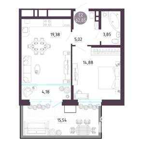 2-к квартира, строящийся дом, 63м2, 1/10 этаж