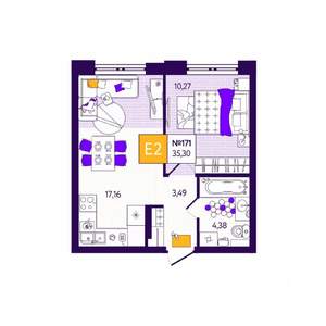 1-к квартира, вторичка, 35м2, 1/12 этаж