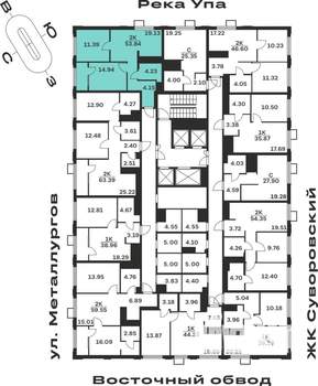 2-к квартира, строящийся дом, 54м2, 24/25 этаж