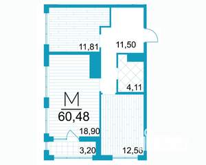 2-к квартира, строящийся дом, 60м2, 23/25 этаж