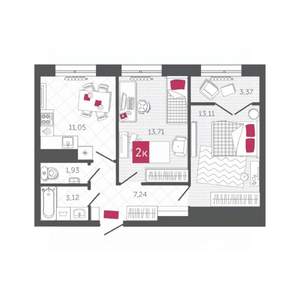 2-к квартира, вторичка, 52м2, 19/23 этаж