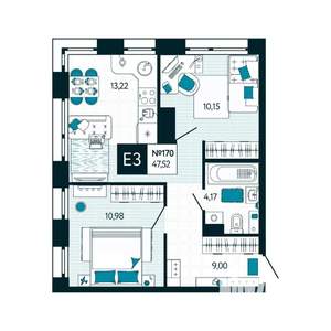 2-к квартира, вторичка, 48м2, 15/15 этаж