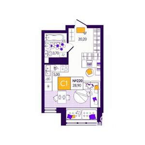 Студия квартира, вторичка, 29м2, 4/12 этаж