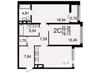 2-к квартира, строящийся дом, 78м2, 10/18 этаж