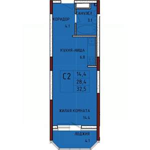 Студия квартира, строящийся дом, 33м2, 6/17 этаж