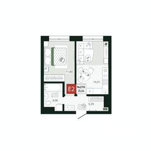 1-к квартира, строящийся дом, 36м2, 3/19 этаж