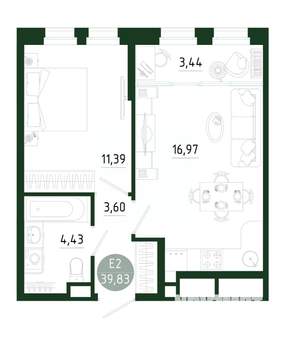 1-к квартира, строящийся дом, 40м2, 4/25 этаж