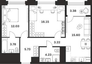 2-к квартира, вторичка, 64м2, 2/10 этаж