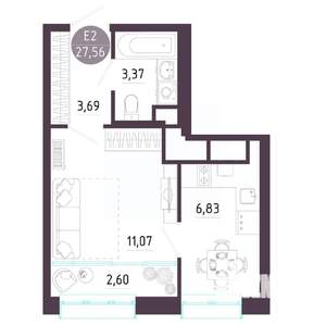 Студия квартира, строящийся дом, 28м2, 7/10 этаж