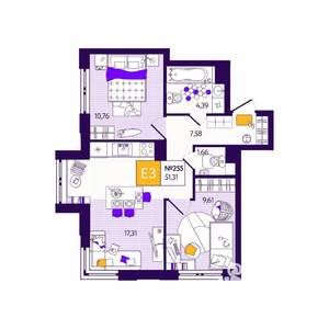 2-к квартира, вторичка, 51м2, 7/12 этаж
