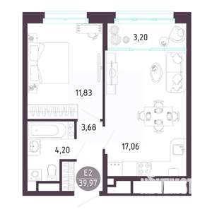 1-к квартира, строящийся дом, 40м2, 5/10 этаж