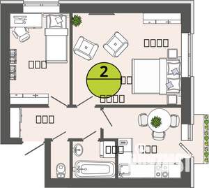 2-к квартира, строящийся дом, 41м2, 3/3 этаж