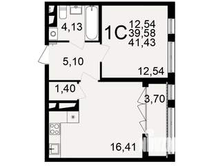 1-к квартира, строящийся дом, 40м2, 13/18 этаж