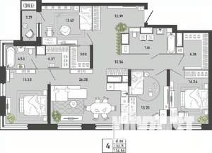 4-к квартира, вторичка, 137м2, 19/21 этаж