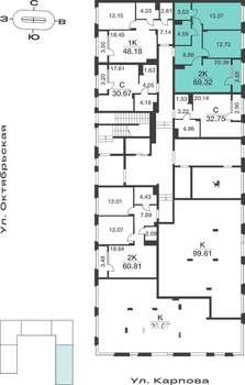 2-к квартира, вторичка, 69м2, 1/9 этаж