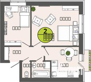 2-к квартира, строящийся дом, 41м2, 2/3 этаж