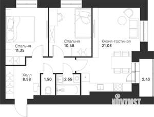 2-к квартира, строящийся дом, 58м2, 5/5 этаж