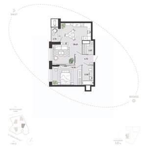 1-к квартира, вторичка, 59м2, 10/21 этаж