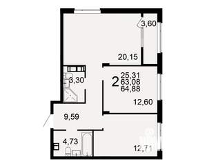2-к квартира, вторичка, 65м2, 9/10 этаж