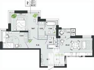 2-к квартира, вторичка, 86м2, 1/21 этаж