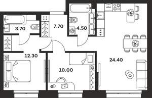 2-к квартира, вторичка, 63м2, 2/24 этаж