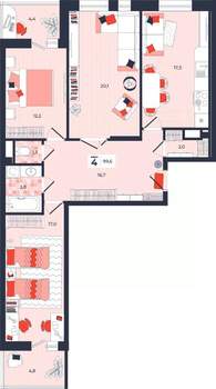 4-к квартира, строящийся дом, 100м2, 5/14 этаж