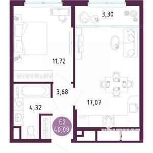 1-к квартира, вторичка, 40м2, 3/10 этаж