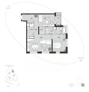 2-к квартира, вторичка, 89м2, 9/21 этаж