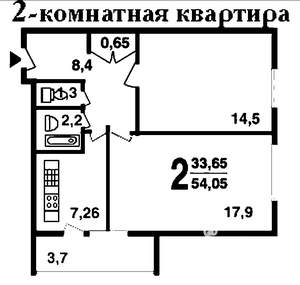 2-к квартира, вторичка, 55м2, 2/2 этаж