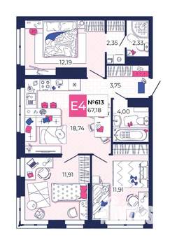 3-к квартира, вторичка, 67м2, 21/25 этаж