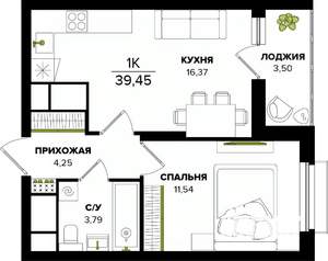 1-к квартира, вторичка, 39м2, 16/25 этаж