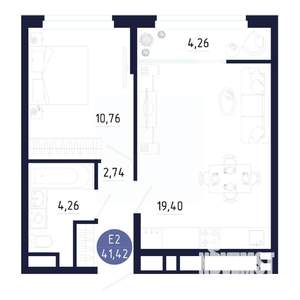1-к квартира, строящийся дом, 41м2, 15/25 этаж