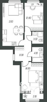 2-к квартира, вторичка, 68м2, 8/15 этаж