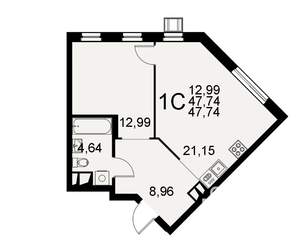1-к квартира, строящийся дом, 48м2, 1/11 этаж