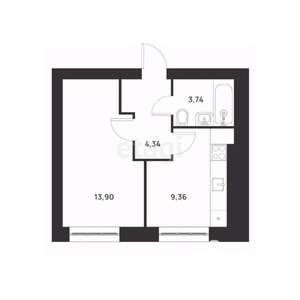 1-к квартира, строящийся дом, 34м2, 3/5 этаж