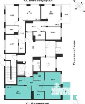 2-к квартира, вторичка, 68м2, 1/4 этаж