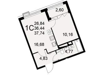 1-к квартира, вторичка, 38м2, 15/16 этаж