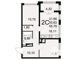 2-к квартира, вторичка, 56м2, 11/25 этаж