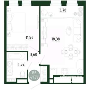 1-к квартира, строящийся дом, 42м2, 2/25 этаж
