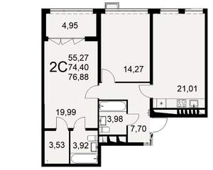 2-к квартира, вторичка, 77м2, 4/16 этаж