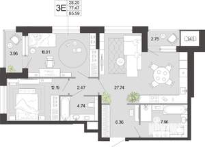 2-к квартира, вторичка, 86м2, 2/21 этаж