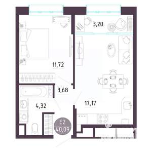 1-к квартира, вторичка, 40м2, 4/10 этаж
