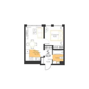 1-к квартира, строящийся дом, 33м2, 3/5 этаж