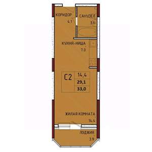 Студия квартира, строящийся дом, 33м2, 2/17 этаж